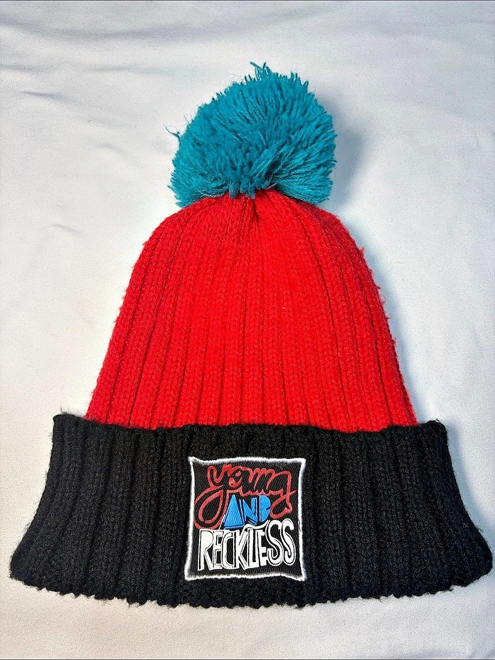 Young & Reckless Red Black Pom Knit Beanie